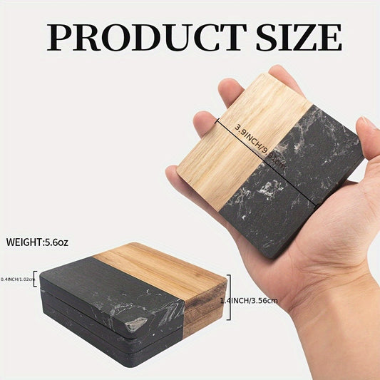 4pcs\u002F1 Set Of Vintage Wooden Marble Insulated Coasters, Solid Wood Tea Coasters, Household Square Tea Trays Insulated Mats, Solid Wood Mats, Suitable for Home Decoration, Restaurants, Cafes, Offices, Friends' Gifts