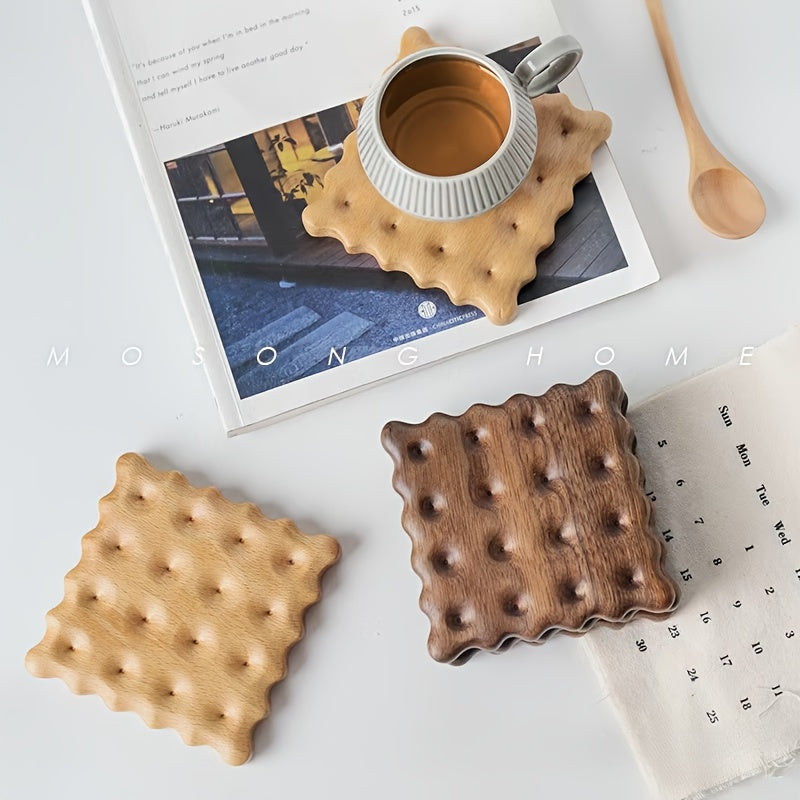 4pcs Of Creative Biscuit Solid Wood Coasters, Insulation Pads, Mugs, Coffee Cups, Anti-slip Mats, Simple Tea Cup Holders, Solid Wood Coasters