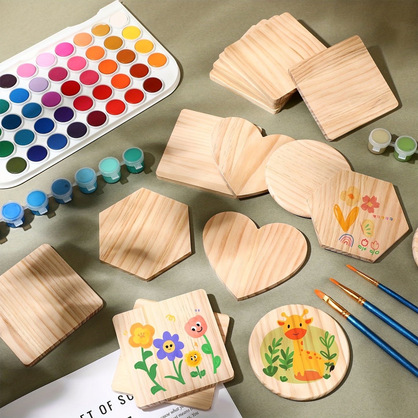 72pcs Unfinished Wood Coasters - 4 Inch Wooden Coasters for Crafts with Non Slip Foam Pad Stickers for DIY Stained Painting Engraving Home Decoration