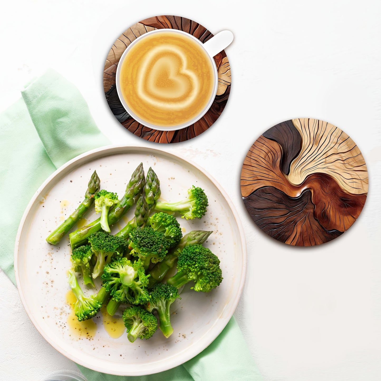 6pcs Wood Grain Boxwood Coaster - 4.72in, Retro Art Tree Knot Pattern Placemat, Wood Texture Kitchen Insulation Pad, Coffee Table Coffee Mat, Non-slip Home Office Tea Mat, Bar Placemat