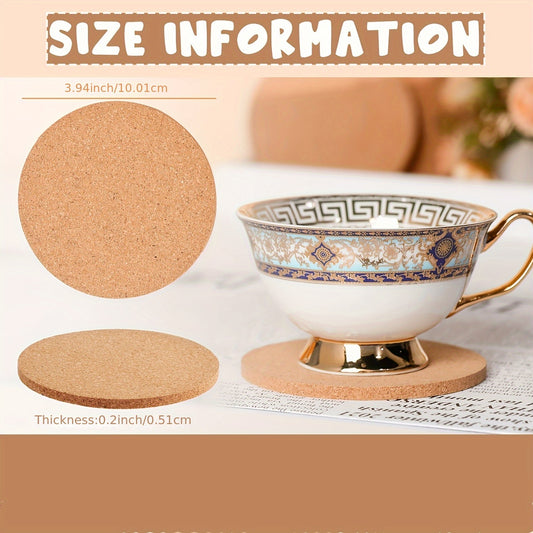 200pcs Cork Coaster for Drink Absorbent Blank Coasters Bulk Tea or Coffee Coaster Set 4 Inch Wooden Thick Cork Coasters for Wine Glass Cup Mug DIY Crafts Office Home Cottage Round