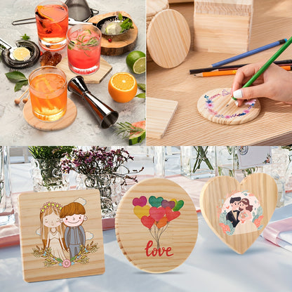 72pcs Unfinished Wood Coasters - 4 Inch Wooden Coasters for Crafts with Non Slip Foam Pad Stickers for DIY Stained Painting Engraving Home Decoration