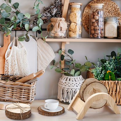 Housewarming Gifts For Home Decoration 3.15-4 Inch Wooden Slices Coasters With Bark Set Of 6 Wood Circles Coasters With Holder For Christmas Craft Farmhouse Gifts Family Table