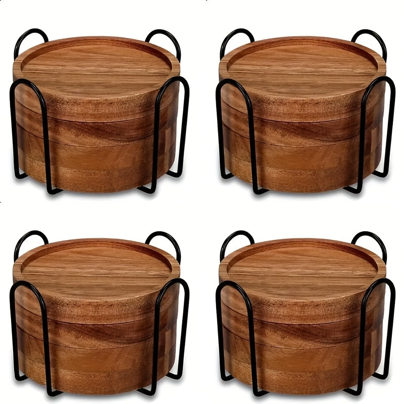 16pcs Wood Coasters for Drinks Absorbent, Drink Coasters for Coffee Table, Absorbent Coaster Set for Table Protection Drink Coasters for Farmhouse, Office, Bar