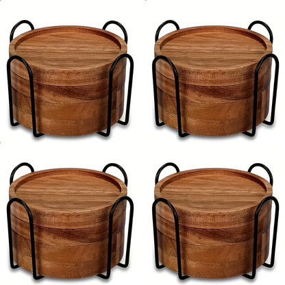 16pcs Wood Coasters for Drinks Absorbent, Drink Coasters for Coffee Table, Absorbent Coaster Set for Table Protection Drink Coasters for Farmhouse, Office, Bar