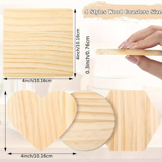72pcs Unfinished Wood Coasters - 4 Inch Wooden Coasters for Crafts with Non Slip Foam Pad Stickers for DIY Stained Painting Engraving Home Decoration