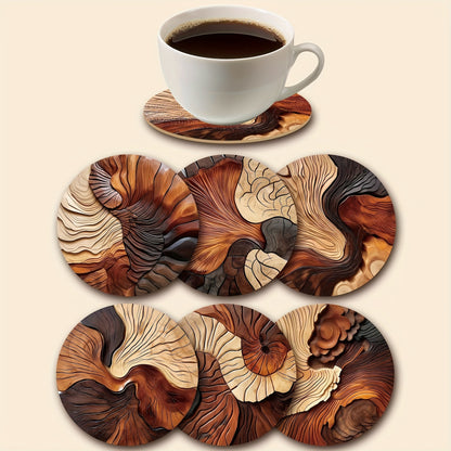 6pcs Wood Grain Boxwood Coaster - 4.72in, Retro Art Tree Knot Pattern Placemat, Wood Texture Kitchen Insulation Pad, Coffee Table Coffee Mat, Non-slip Home Office Tea Mat, Bar Placemat