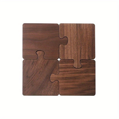 Premium Black Walnut Wooden Puzzle Coasters, Set of 4 Natural Wood Log Tea Coaster with Brio Wax Finish Plate Mat Wooden Coffee Mat Table Placemats Tools Protection for Any Table Type