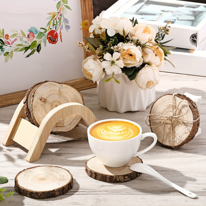 Housewarming Gifts For Home Decoration 3.15-4 Inch Wooden Slices Coasters With Bark Set Of 6 Wood Circles Coasters With Holder For Christmas Craft Farmhouse Gifts Family Table