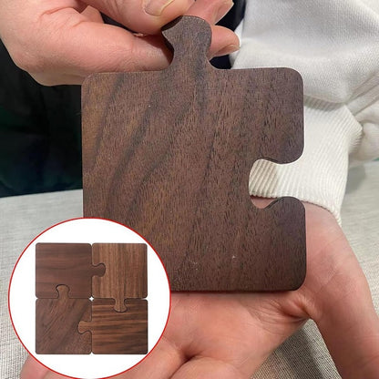 Premium Black Walnut Wooden Puzzle Coasters, Set of 4 Natural Wood Log Tea Coaster with Brio Wax Finish Plate Mat Wooden Coffee Mat Table Placemats Tools Protection for Any Table Type