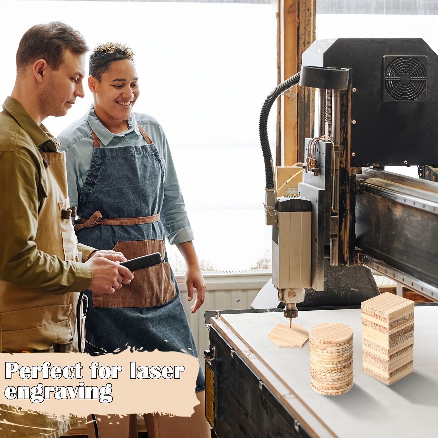 72pcs Unfinished Wood Coasters - 4 Inch Wooden Coasters for Crafts with Non Slip Foam Pad Stickers for DIY Stained Painting Engraving Home Decoration