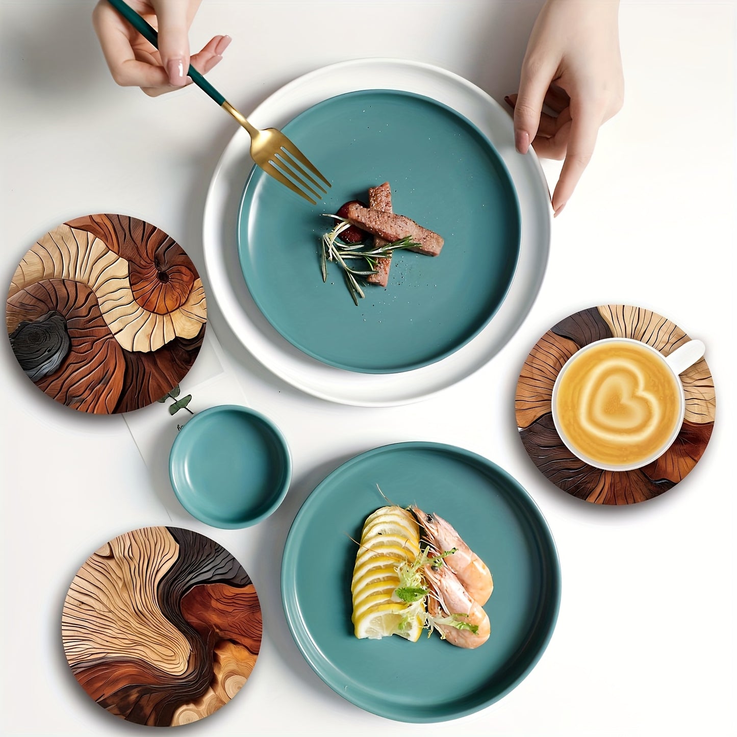 6pcs Wood Grain Boxwood Coaster - 4.72in, Retro Art Tree Knot Pattern Placemat, Wood Texture Kitchen Insulation Pad, Coffee Table Coffee Mat, Non-slip Home Office Tea Mat, Bar Placemat