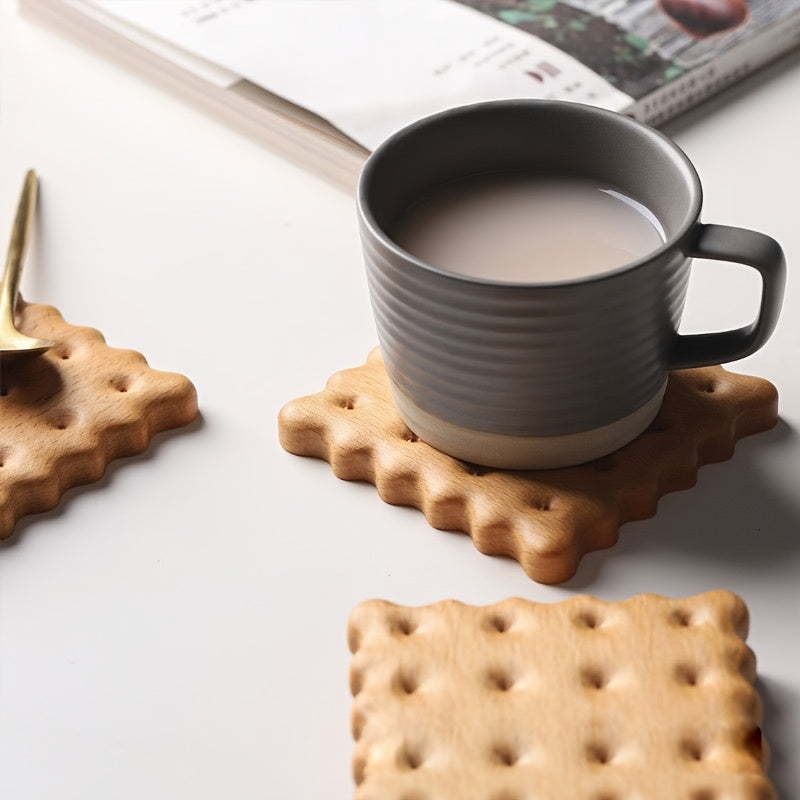 4pcs Of Creative Biscuit Solid Wood Coasters, Insulation Pads, Mugs, Coffee Cups, Anti-slip Mats, Simple Tea Cup Holders, Solid Wood Coasters