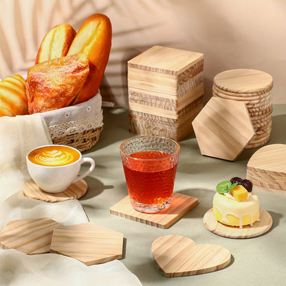 72pcs Unfinished Wood Coasters - 4 Inch Wooden Coasters for Crafts with Non Slip Foam Pad Stickers for DIY Stained Painting Engraving Home Decoration