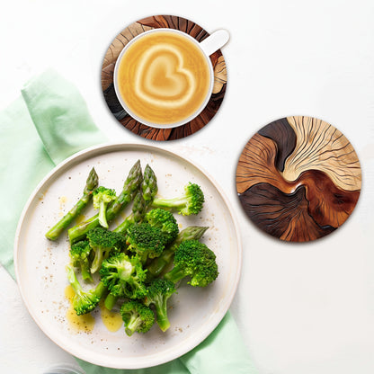 6pcs Wood Grain Boxwood Coaster - 4.72in, Retro Art Tree Knot Pattern Placemat, Wood Texture Kitchen Insulation Pad, Coffee Table Coffee Mat, Non-slip Home Office Tea Mat, Bar Placemat