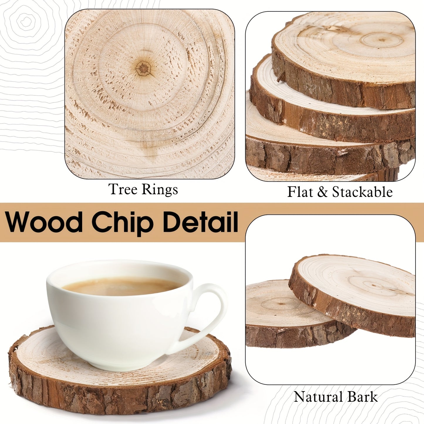 Housewarming Gifts For Home Decoration 3.15-4 Inch Wooden Slices Coasters With Bark Set Of 6 Wood Circles Coasters With Holder For Christmas Craft Farmhouse Gifts Family Table